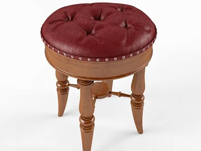 Classic Bar Stool With Red Tufted Padded Seat And Carved Wooden Legs 3d model