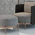 Modern Textured Grey Fabric Upholstered Ottoman With Rose Gold Metal Legs And Circular Wall