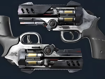 Dual Modern Revolvers With Mechanical Structure Metal Components And Cylinder Design 3d model