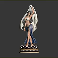 Elegant Female Oriental Dance Statue With Blue Dress And Lotus Base