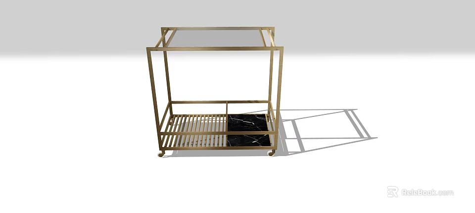 Elegant Gold Metal Storage Shelf Unit With Rolling Casters And Marble Top 3d model 