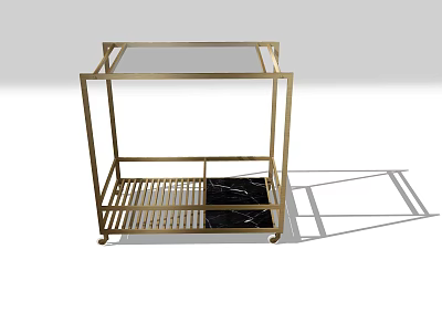 Elegant Gold Metal Storage Shelf Unit With Rolling Casters And Marble Top 3d model