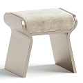 Contemporary Stool With Metallic Frame Beige Upholstered Seat And Unique Geometric Legs