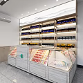 Modern Retail Display Shelves With Glass Showcase And Illuminated Organized Products