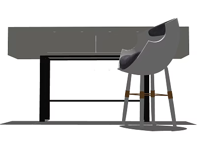Modern Gray Desk With Black Legs And Gray Chair With Gold Accent Legs 3d model