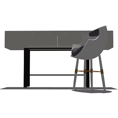 Modern Gray Desk With Black Legs And Gray Chair With Gold Accent Legs 3d model