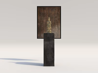 Elegant Golden Buddha Sculpture With Detailed Carving On Black Pedestal And Textured Background Frame 3d model