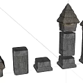 Decorative Stone Columns With Pyramid Tops And Square Bases In Various Sizes 3d model