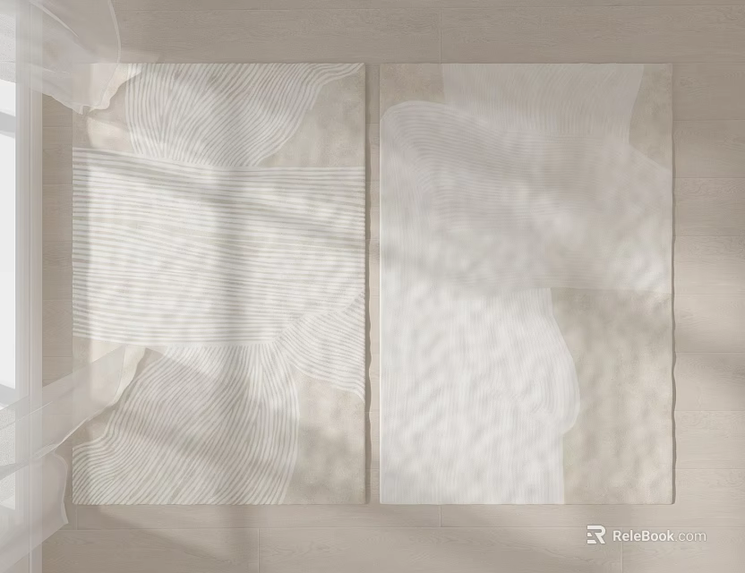 Neutral Beige Square Carpet With Abstract Line Texture For Modern Living Room Decor 3d model 