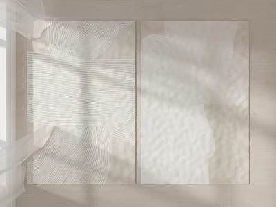 Neutral Beige Square Carpet With Abstract Line Texture For Modern Living Room Decor 3d model
