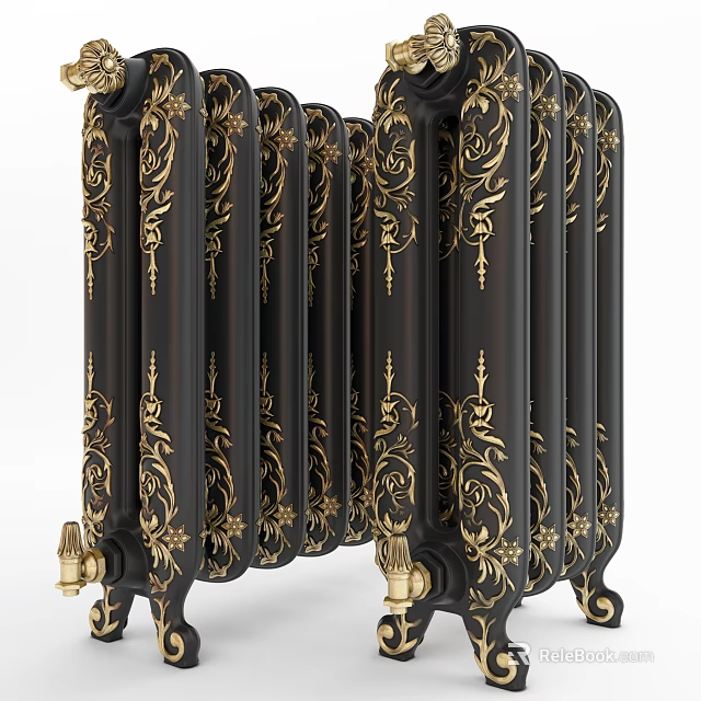 Ornate Black Radiator With Intricate Gold Floral Patterns And Vintage Decorative Design 3d model 