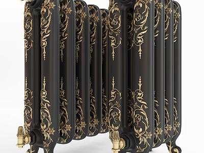 Ornate Black Radiator With Intricate Gold Floral Patterns And Vintage Decorative Design 3d model