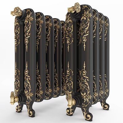 Ornate Black Radiator With Intricate Gold Floral Patterns And Vintage Decorative Design 3d model
