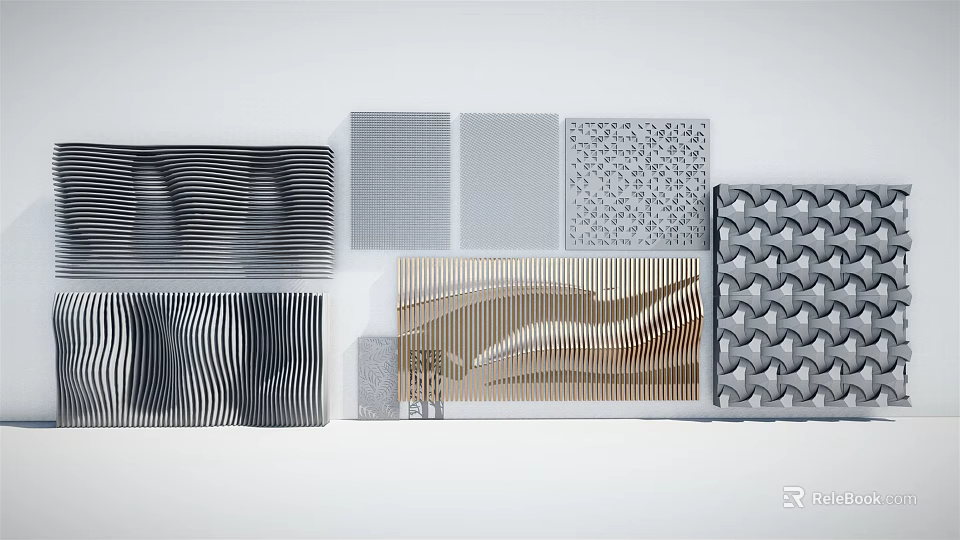 Assorted Patterned Decorative Panels With Striped Wavy And Geometric Textures 3d model 