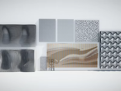 Assorted Patterned Decorative Panels With Striped Wavy And Geometric Textures 3d model