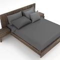 Modern Wooden Double Bed With Gray Bedding Pillows And Matching Side Tables