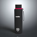 Black Cellio Water Bottle With Red Strap Shield Logo And Lanyard For Daily Use