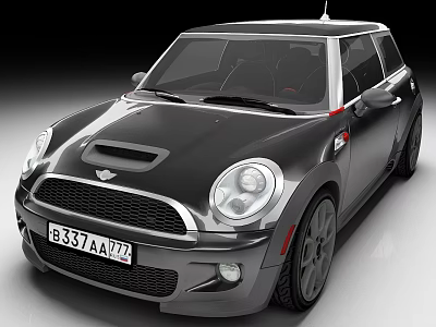 Black Three Door Mini Car With Round Headlights And Front Grille 3d model