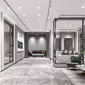 Modern Showroom Interior Design With Spacious Space Marble Floor Glass Partitions And Green Plants