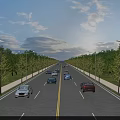 Wide Municipal Road Lined With Trees And Street Lamps With Cars Driving On Clear Day