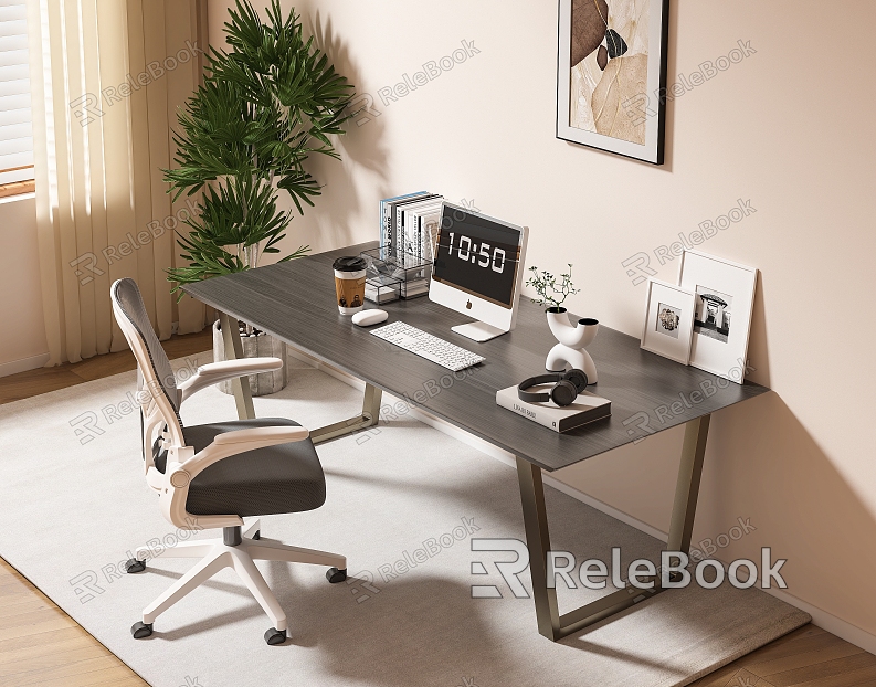 Modern Office Chair Cream Board Desk Home Computer Desk Minimalist Writing Desk Office Desk Board Desk model