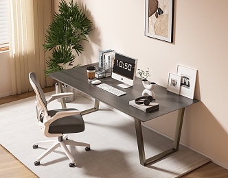 Modern Office Chair Cream Board Desk Home Computer Desk Minimalist Writing Desk Office Desk Board Desk 3d model