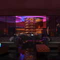 Stylish Modern Bar Lounge Interior With Illuminated Wine Racks And Plush Sofa