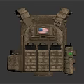 Durable Brown Military Style Tactical Vest With American Flag Patch Multiple Pockets And Straps 3d model
