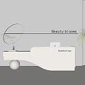 Modern White Curved Reception Desk Design For Beauty Salon With Green Plants