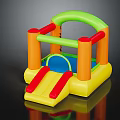Colorful Inflatable Play Equipment With Green Arch Orange Poles Red Slide And Blue Entrance