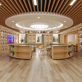 School Library Interior With Wooden Ceiling Bookshelves Bright Reading Area Sofa And