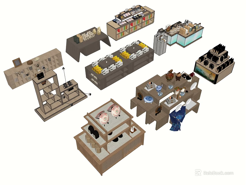 Functional Retail Display Shelves With Multi Tiered Design And Various Configurations 3d model