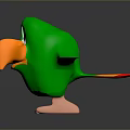 Cartoon Character Green Parrot With Orange Beak And Colorful Wings Standing On Dark Surface