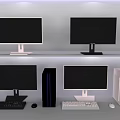 Modern Computer Monitors With Desktop PC Towers Keyboards And Mice Setup 3d model