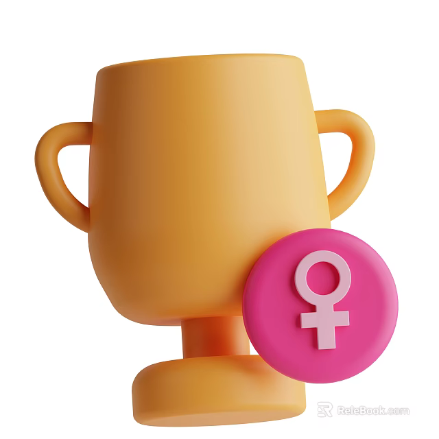 Stylish Decorative Ornament Set Featuring Yellow Trophy And Pink Female Symbol Badge 3d model 