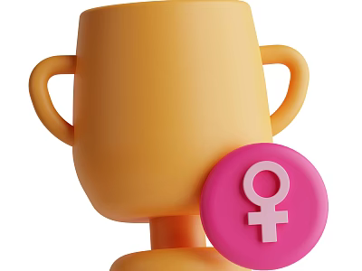 Stylish Decorative Ornament Set Featuring Yellow Trophy And Pink Female Symbol Badge 3d model