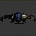 Sci Fi Warrior Character With Blue Hair And Black Silver Armored Suit