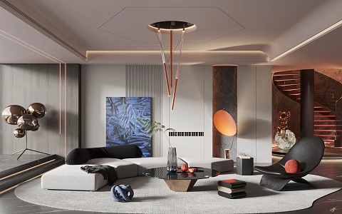 modern living room villa living room 3d model