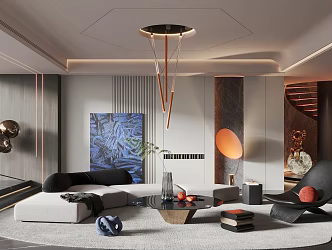 modern living room villa living room 3d model