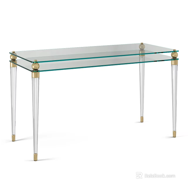 Elegant Glass Table With Transparent Legs And Gold Accents Design 3d model 