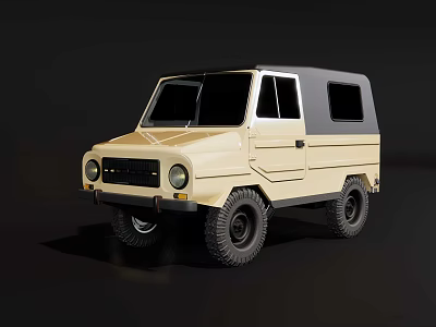 Beige Compact Off-Road Car With Gray Roof And Rugged Tires Design 3d model