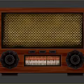 Vintage Red Wooden Radio With Knobs Dial And Mesh Front Panel