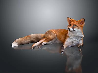Red Fox Game and Movie Character Lying on Black Surface with Reflection 3d model