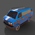 Blue Cargo Van Exterior With Roof Rack And Yellow Black Stripes