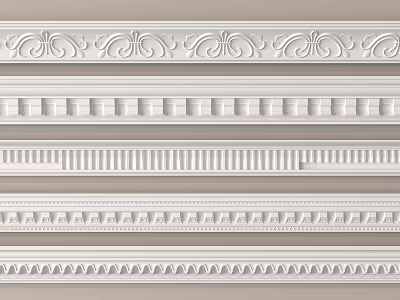 Elegant Gypsum Cornice Molding with Various Decorative Patterns for Interior Decoration 3d model