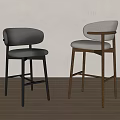 Modern Upholstered Bar Stools with Curved Back Grey Light Beige Seats Black Wooden Legs