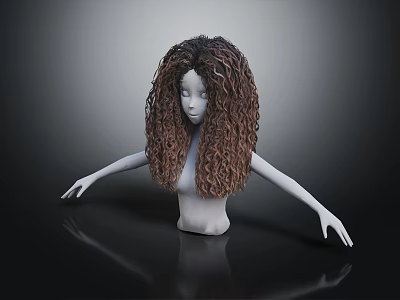 Realistic White Anatomical Torso Mannequin With Long Brown Curly Hair Wig 3d model