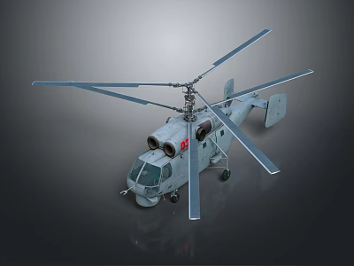Detailed Military Gray Helicopter With Twin Rotors Cockpit And Landing Gear 3d model
