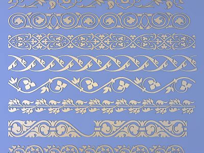 Ornamental Decorative Lines with Curved Leaf and Circular Motifs on Blue Background 3d model