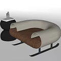 Modern Curved Single Seater Sofa With Beige Armrests Brown Cushion Metal Base And Decorative Side Table
